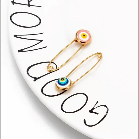 4 PIN SET Evil Eye Pin Gold 18K Plated 🧿 Pins Amulet Stroller Blue Pink El Ojo - Picture 3 of 12